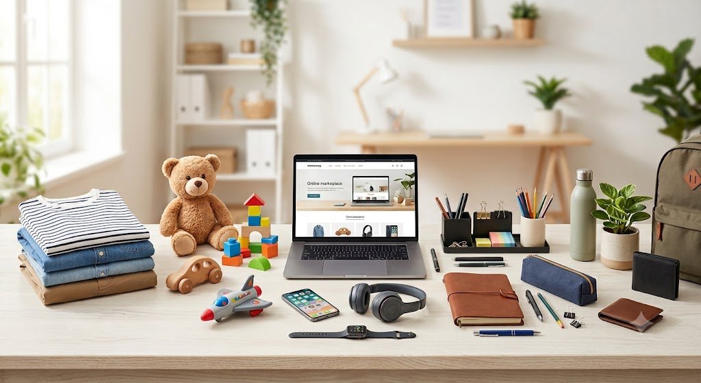 Clothing, toys, stationery, electronics, and more.